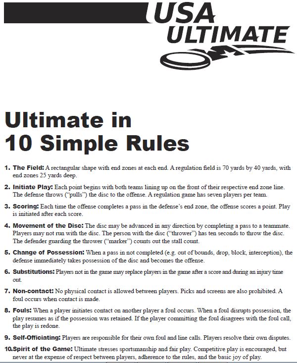 Rules and Guidelines Frisbee